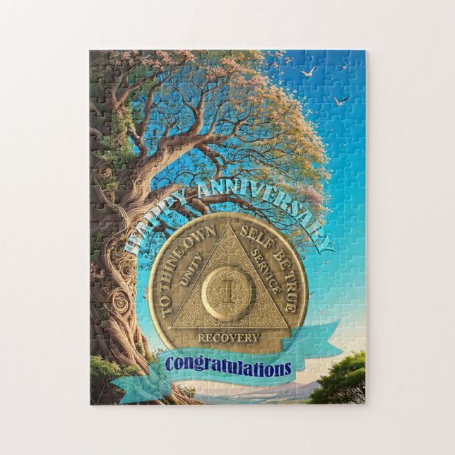 1 Year AA Anniversary Coin Tree of Life Jigsaw Puzzle (Vertical)