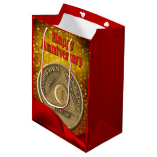 1 Year AA Coin Glitter Happy Anniversary Medium Gift Bag