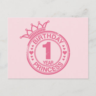 1 year - Birthday Princess - pink Postcard