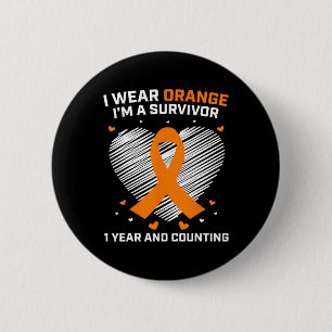 1 Year Cancer Free Leukaemia Survivor Gifts Orange 6 Cm Round Badge