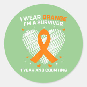 1 Year Cancer Free Leukaemia Survivor Gifts Orange Classic Round Sticker