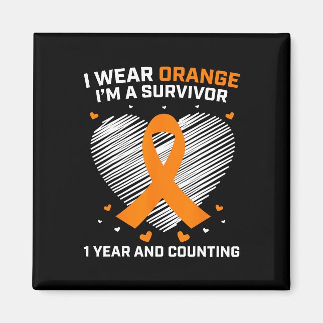 1 Year Cancer Free Leukaemia Survivor Gifts Orange Magnet (Front)