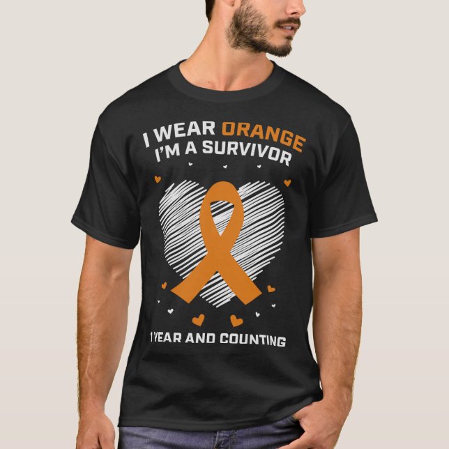 1 Year Cancer Free Leukaemia Survivor Gifts Orange T-Shirt (Front)