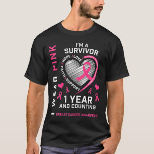 1 Year Cancer Free Mum Pink Awareness Breast Cance T-Shirt