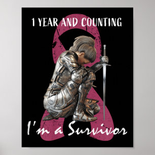 1 Year Cancer Free Pink Breast Cancer Survivor Gif Poster