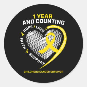 1 Year Cancer Survivor Gold Childhood Cancer Aware Classic Round Sticker