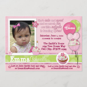 1 year Cupcake Pink Invitation ADORABLE (photo)