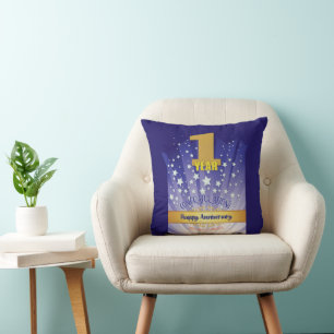 1 Year CUSTOM NAME 12 Step Anniversary Bold Number Cushion