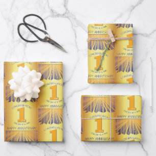 1 Year   Golden Ray 12 Step Anniversary Wrapping Paper Sheet