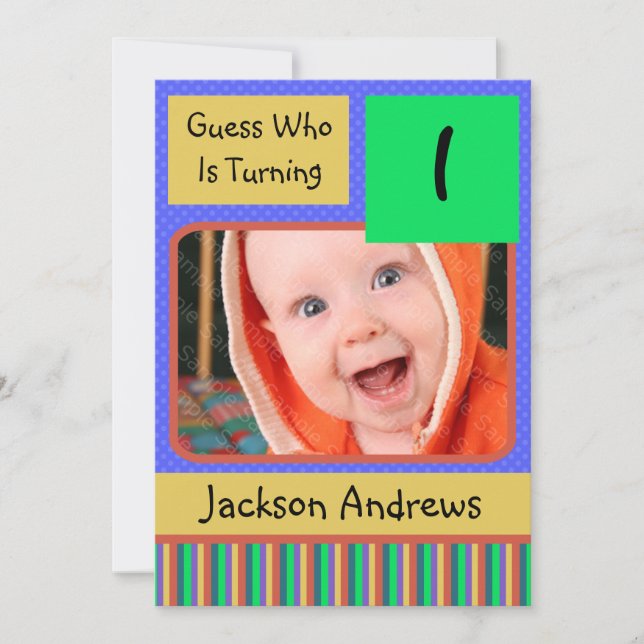 1 Year Old Birthday Party Invitations BOY (Front)