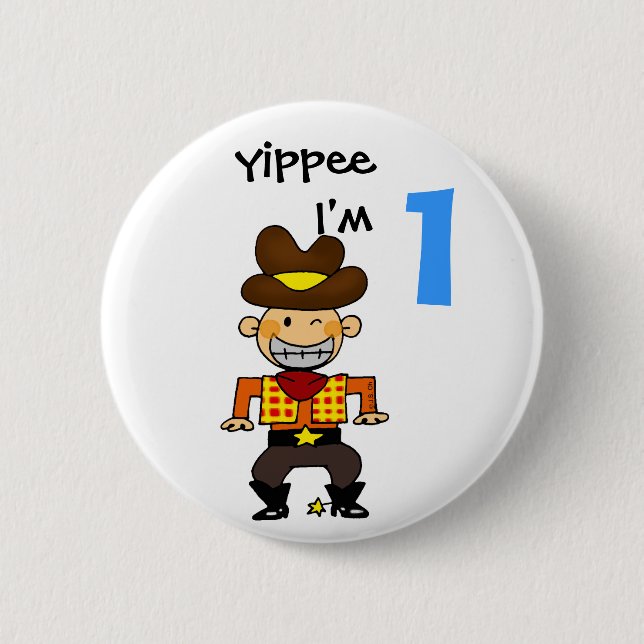 1 year old cowboy 6 cm round badge (Front)