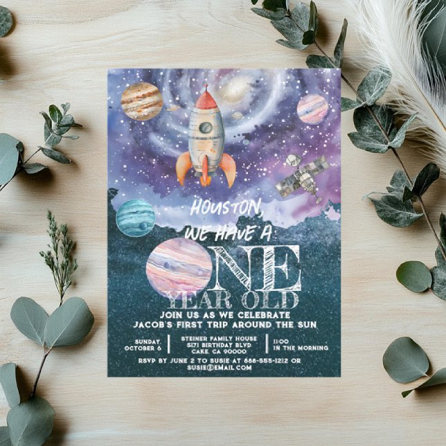 1 Year Old Outer Space Astronaut Birthday  Invitation (Creator Uploaded)