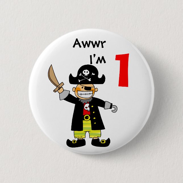 1 year old pirate boy 6 cm round badge (Front)