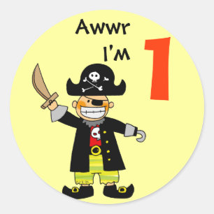 1 year old pirate boy classic round sticker