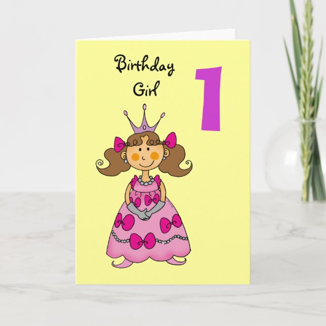 1 year old princess (brown hair) card (Front)