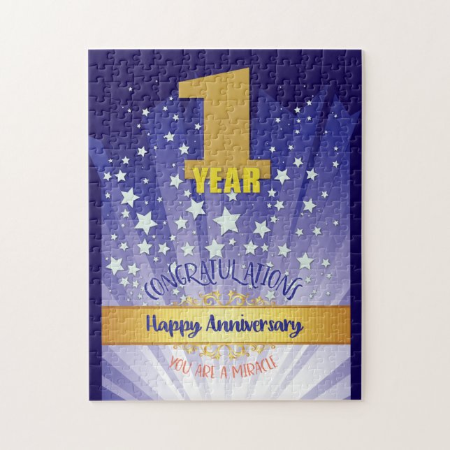 1 Year Recovery Anniversary Bold Numeral Jigsaw Puzzle (Vertical)