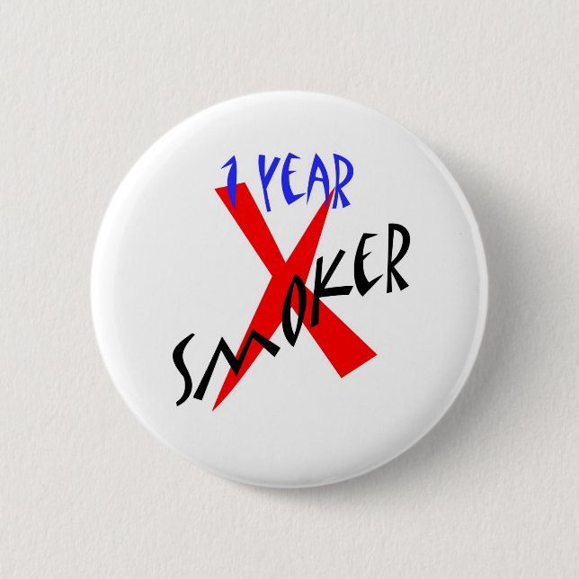 1 Year Red Ex-smoker 6 Cm Round Badge (Front)