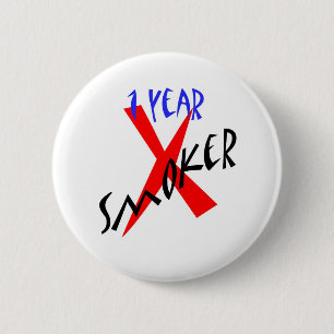 1 Year Red Ex-smoker 6 Cm Round Badge