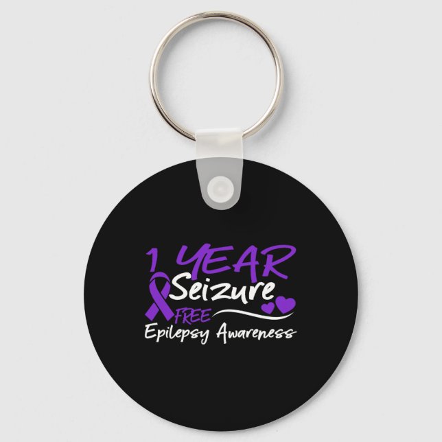 1 Year Seizure Free Epilepsy Awareness Month Purpl Key Ring (Front)