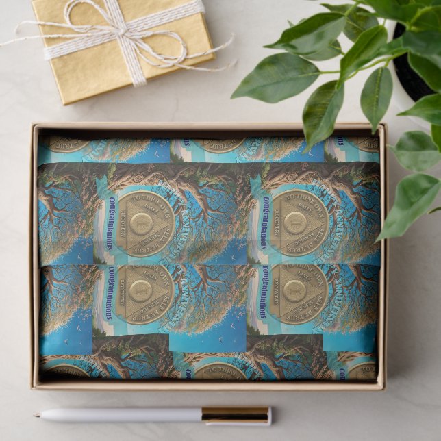 1 Year Sober Anniversary Coin Tree Of Life Tissue Paper (Gift)