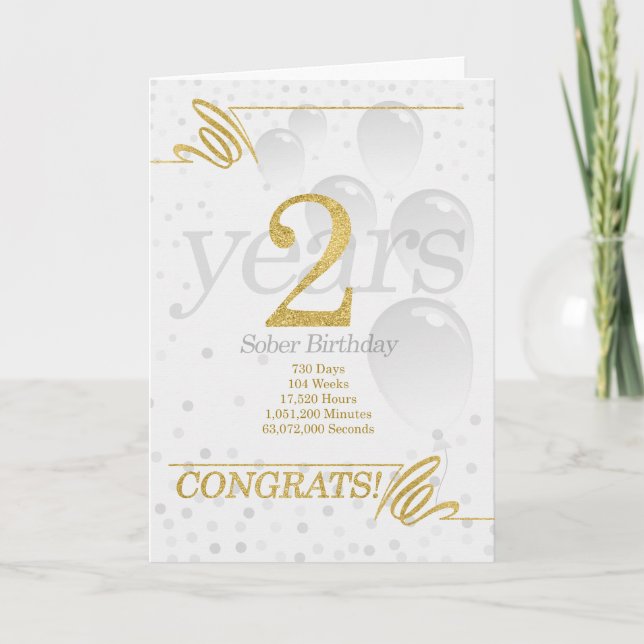 1 Year Sober Birthday Faux Gold Glitter Card (Front)