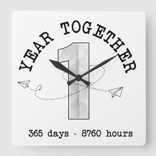 1 Year Together - First Anniversary Celebration Square Wall Clock (Front)
