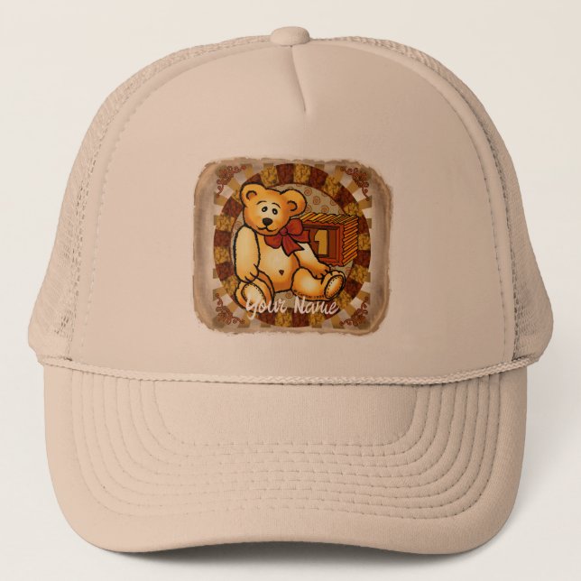 1 Yr old Birthday Bear custom hats (Front)