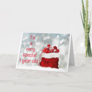"1 YR OLD'S" CHRISTMAS CARD WITH SANTA/CAROLERS