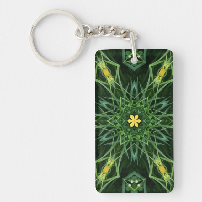 1A Unique Colourful Green Yellow Mandala Key Ring (Front)