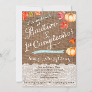 1er cumple y Bautizo, invitaciones calabazas Invitation