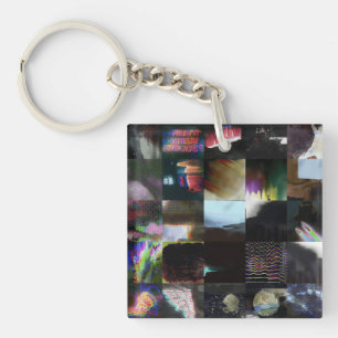 1FB1F9F4 Cyberpunk Glitch Art Mosaic Abstract Key Ring