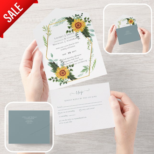 1in3 Sunflowers Greenery Wedding RSVP Invites (Creator Uploaded)