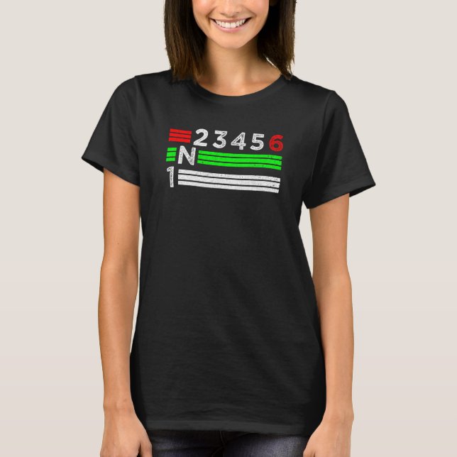 1N23456 1 Down 6 Up Motorcycle Shift Pattern T-Shirt (Front)
