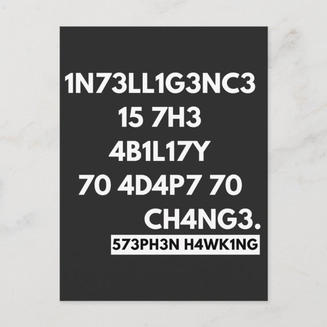 1N73LL1G3NC3 15 7H3 4B1L17Y 70 4D4P7 70 CH4NG3. HOLIDAY POSTCARD (Front)