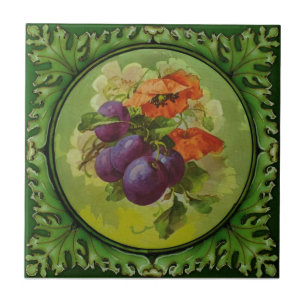 1of 2 Handpainted Floral Fruit Godwin c1900 Repro Ceramic Tile