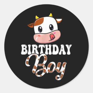 1st 2nd 3rd Cute Cow Birthday Boy Theme Party Farm Classic Round Sticker