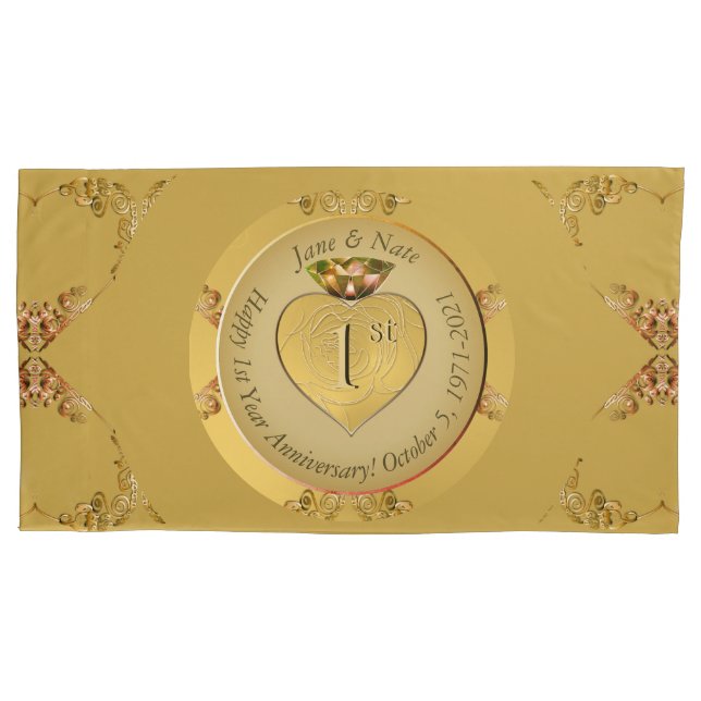 1st/50th Wedding Anniversary Golden Pillowcase (Front-Left)