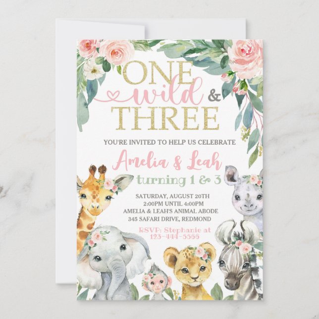 1st and 3rd Birthday Invitation | One Wild & Three (Front)