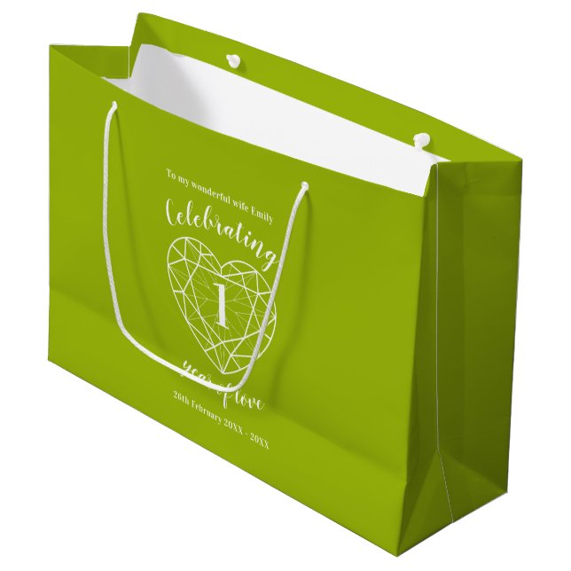 1st Anniversary 1 year of love Peridot custom Large Gift Bag (Front Angled)