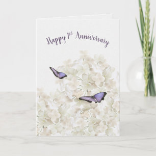1st Anniversary Butterflies on White Hydrangea Card