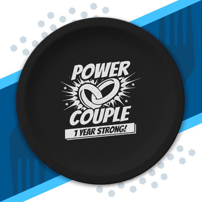 1st Anniversary Couples Married 1 Year Strong Paper Plate (Creator Uploaded)