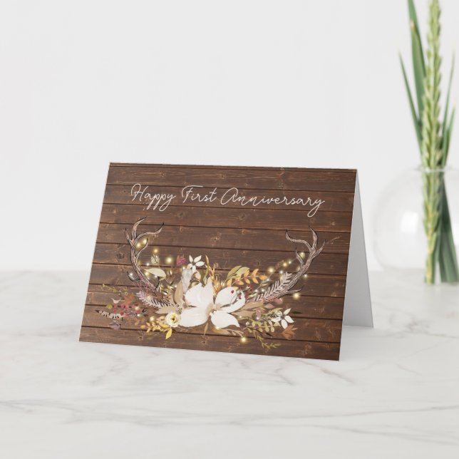 1st Anniversary Deer Antler Bouquet   Card (Front)