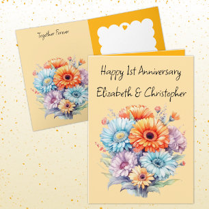 1st Anniversary gerbera flowers orange Card