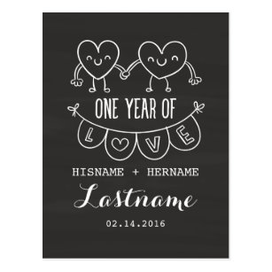 1st Anniversary Gift Chalk Hearts Postcard