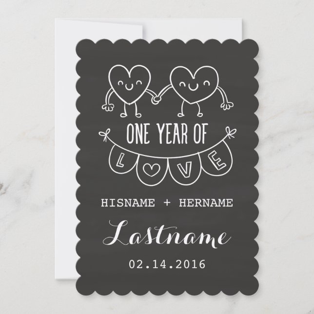 1st Anniversary Gift Chalk Hearts V2 Invitations (Front)