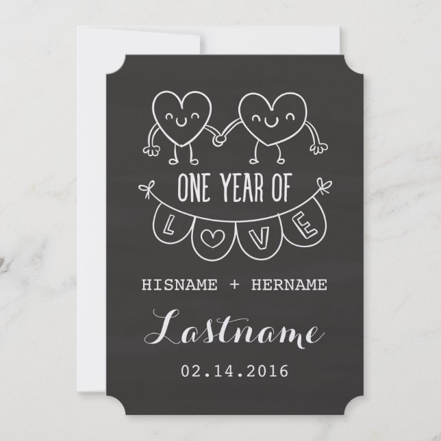 1st Anniversary Gift Chalk Shimmer Invitations (Front)