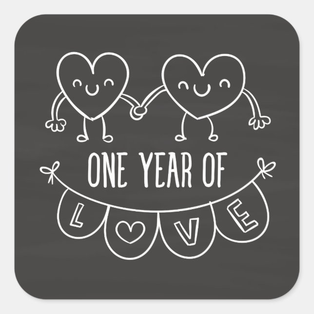 1st Anniversary Gift for Her Chalk Hearts Sticker (Front)