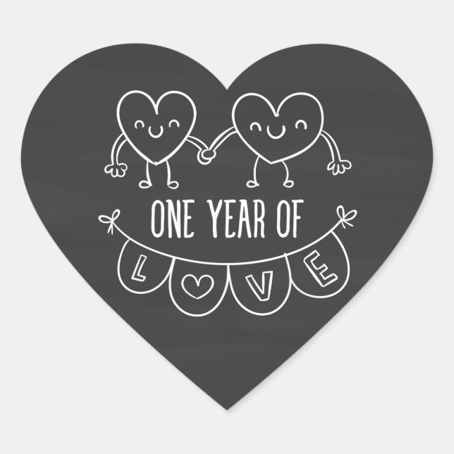 1st Anniversary Gift for Her Chalk Hearts Sticker (Front)