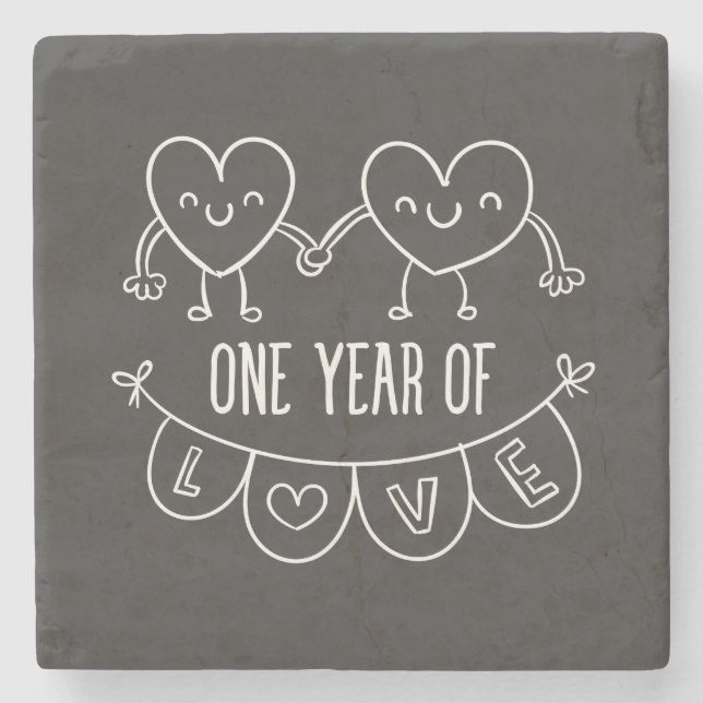 1st Anniversary Gift for Her Marble Stone Coaster (Front)