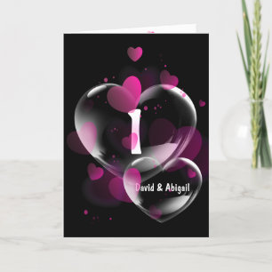 1st Anniversary Heart Bubbles on Black  Card